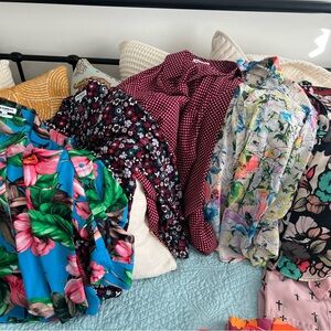 Express Portofino Floral and Polka Dot business Tops long sleeve set of 5 size S